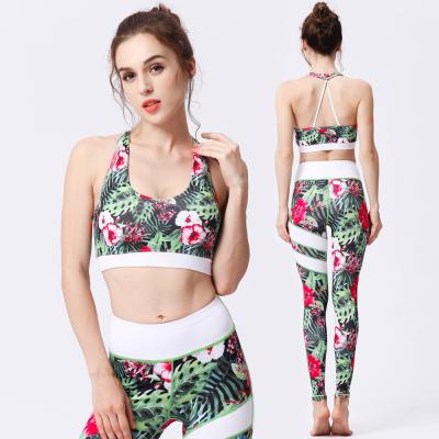 China Wholesale High Quality Breathable Flower Print Yoga Quick Dry 2 Pieces Fitness Equipment Sets Clothing New Yoga Set 2021 for sale