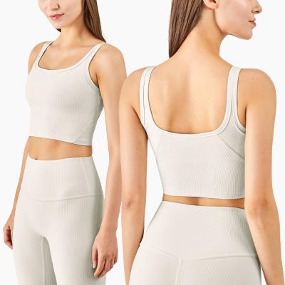 China Fashion Fitness Wear Breathable Women Invest Rib Sports Bra Gym Sports Simple Tank Tops Workout Yoga Ribbed Crop Tops for sale