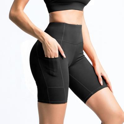 China High Quality Breathable Black Waist Yoga Pants Plus Size Elastic Gear Seamless Customized Ribbed Biker Shorts Women With Pockets for sale