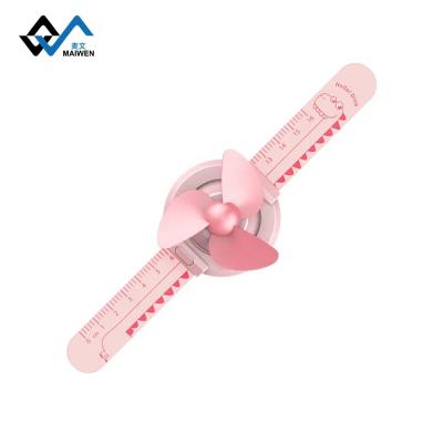 China Mini Fan Blade Outdoor Creative Rechargeable Electric Soft Portable Mute Ruler Cartoon Watch Fan USB Battery for sale