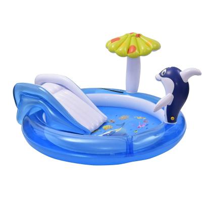 China 0.23mm PVC inflatable play center pool with slide and sprayer,kids pool with slide,inflatable water slides outdoor backyard water toys for sale