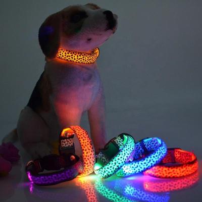 China Lights LED Colorful Neck Adjustable Polyester Glow In The Dark pet supplies led dog collar for sale