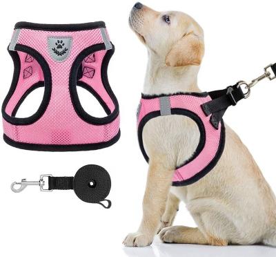 China Padded Custom Dog cat harness pet walking lead harness adjustable reflective breathable mesh dog vest pet harness set for sale