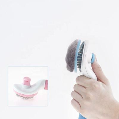 China Sustainable Pet dog cat brush grooming slicker self cleaning massage hair remover push hair comb pet cleaning grooming products for sale