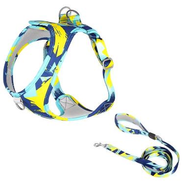 China Stocked high quality customizable new pattern pet harness leash set mesh breathable dog harness set for sale