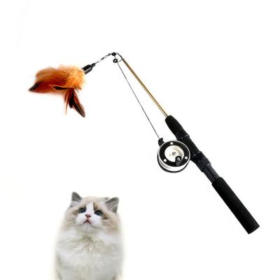 China Sustainable Christmas funny cat stick pet pearl big bird feather three-section retractable replaceable head funny cat stick for sale