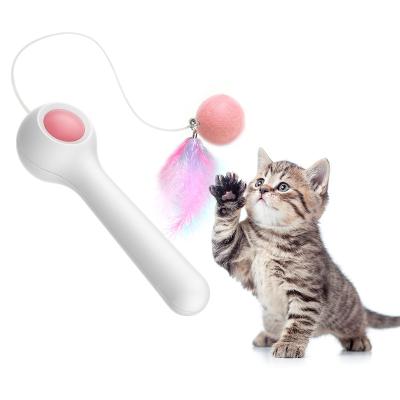 China Sustainable Pet wool balls interactive toys cat gravity automatic retractable feather funny cat stick for sale