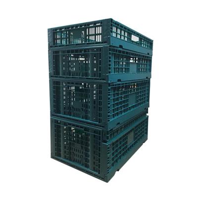 China Durable Wholesale Suuply Fruit Basket Storage Plastic Crate Rectangular Green Stackable Vegetable Storage Box Organizer for sale