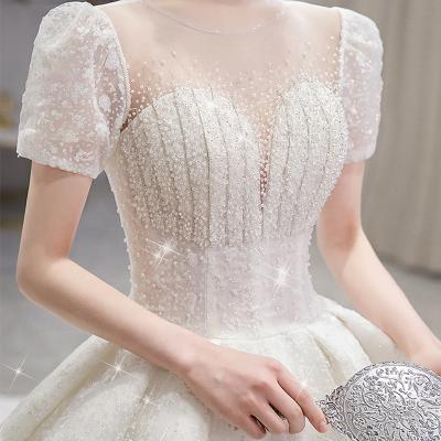 China Fairy Dream Elegant Wholesale Anti-static White Tube Top Bride Little Long Trailing Girls Wedding Dresses for sale