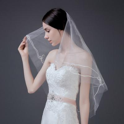 China Wholesale White Center Edge Ribbon Double Edge Wedding Bridal Veils Bridal Lace for sale