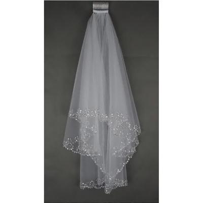 China Lace up edge bestseller wholesale bridal veil with comb Crystal Embroidery Luxury Bridal Veils for sale