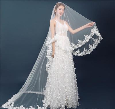 China Lace New White Lace The Edge Bride Wedding 3 Meters Wide With Long Hair Comb Long Tail Bridal Veils Bridal Veil for sale