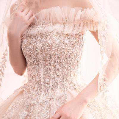 China Wheat Ear One Lace Wedding Dress Anti-static Shoulder Embroidered Tow Wedding Dresses With Lace for sale