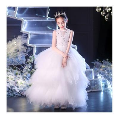 China Anti-Wrinkle Customization Kids Girls Formal Dresses Luxury Sheer White Tulle Sleeveless Bridesmaids Dresses for sale