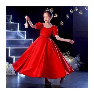 China Anti-wrinkle Customization Girls' Dresses 2-12 Sheer Red Cute Birthday Dresses For Girls New Year Christmas for sale