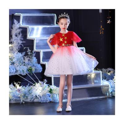 China 100% Polyester Star Pattern Lace Gradient Red Baby Girl Dresses Anti-Wrinkle Customization Girl Dress Dress Designs for sale