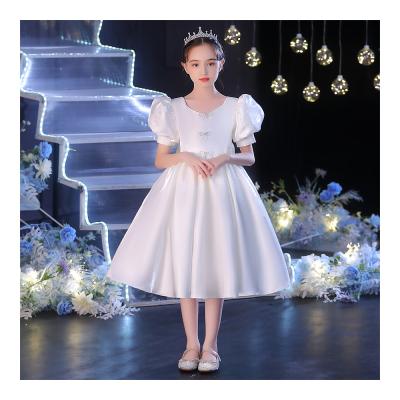 China Anti-wrinkle Customization Puff Sleeve Christmas Girls Dresses For Girls 7 Years White Bows Princess Girls Dresses for sale