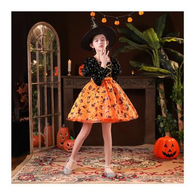 China Anti-wrinkle customization Halloween pumpkin girls puffy dresses for kids fashion kids wholesale girls party wear dresses for sale