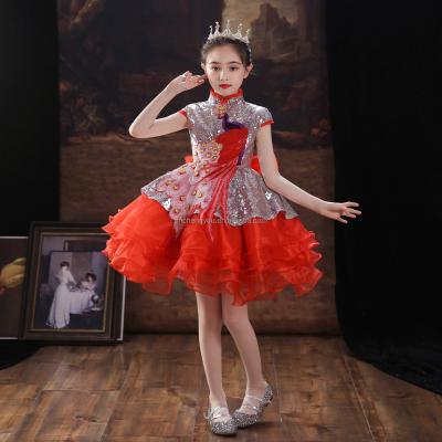 China Anti-wrinkle Children Lace Up Dress Patterns Sequin Embroidery Ethnic Bow Kids Children's Ball Gown Girl for sale