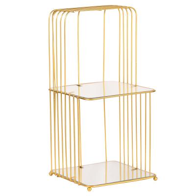 China Bedroom Creative Golden Luxury Dressing Table Is Double Stored Skin Care Cosmetics Rack Storage Light Luxury Desktop Finishing Rack for sale