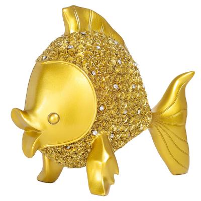 China Resin 3D modern gold luxury gold diamond-studded goldfish new fashionable unique living room homedecoration household items for sale