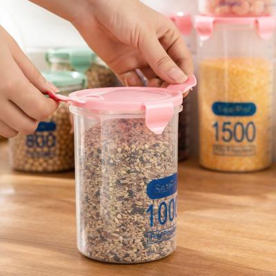 China Air Tight Cereal Freshness Keeping Seal Easy Open Jar Plastic Lids Food Contain Large 1000mL Kitchen Food Storage Container Jar for sale