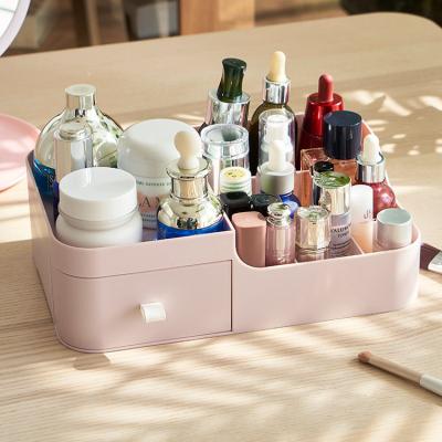 China Workable Finish Desktop Plastic Cosmetic Organizer With Drawer Lipstick Multifunctional Desktop Storage Box Skin Care Makeup for sale