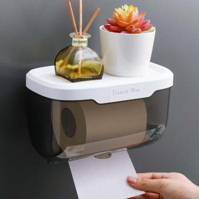 China Modern Free Sample Transparent Wall Mounted Waterproof Plastic Toilet Paper Holder Tissue Storage Box Punch Free Roll Paper Drawer for sale