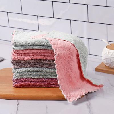 China Viable Kitchen Cleaning Rags Bibulous Coral Velvet Dish Towel Kitchen Double Sided Dish Towel for sale