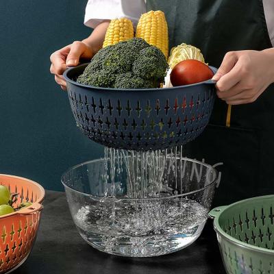 China Double-Layer Drain Fruit Sink Basket Dish Living Room Home Tea Table Fruit Vegetable Dish Basket Sustainable PET Vegetable Washin for sale