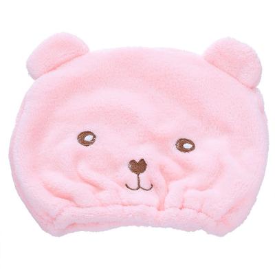 China Quick-drying Viable Cute Turban Thick Absorbent Turban Cartoon Coral Fleece Shower Hat Hair Dry Hair Bear Turban for sale