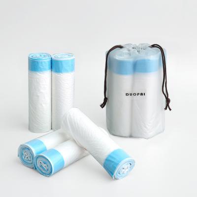 China 50l White Eco Friendly Biodegradable Scented Drawstring Waste Bag On Roll With Logo for sale