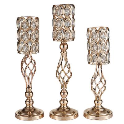 China Festival Wedding Candlestick Bead Metal Flower Stand Hanging Crystal Centerpiece for sale