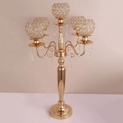 China Festival New Design Crystal Bead Metal Candle Holder Table Hanging Centerpiece For Party Event Wedding for sale