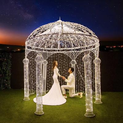 China Iron flower white iron pavilion gazebo garden wedding mandap decorations party event decoration suppliers for sale