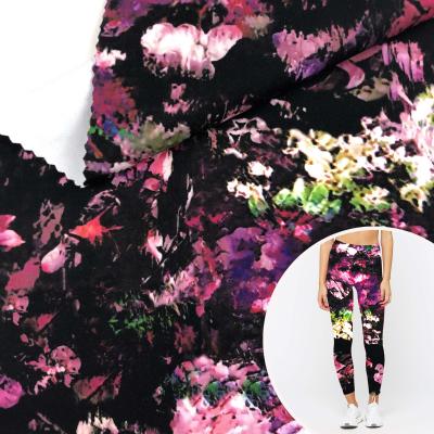 China Spandex 32 High Polyester 68 Double Stretch Faced Sublimation Flower Printed Brushed Leggings Fabric for sale