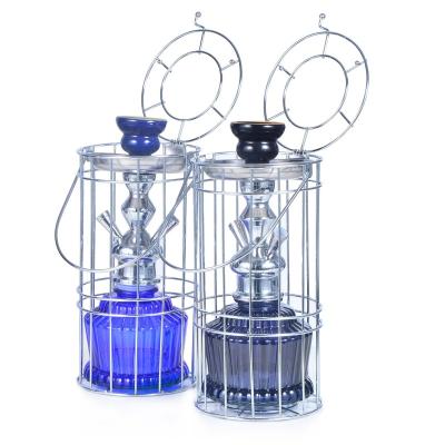 China New 2 High Quality Hookah Smoking Pipes Set Glass Metal Maya Nargile Shisha Pots Hookah Vase Cage for sale