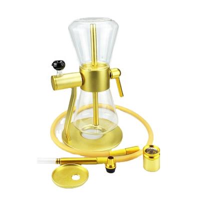 China 3 in 1 Large Yellow Gold Color Gravity Hookah for 360 Hourglass Glass Triangle Rotating Shisha Gravity Set Hose Pipe Parts for sale