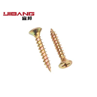 China Flat Golden Color Zinc Phil Driver Countersunk Head DIN7505 Furniture Chipboard Screw for sale