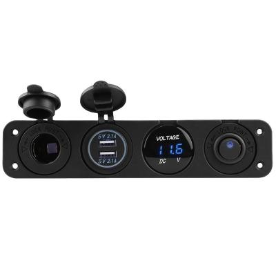 China Used for cars 12-24V marine switch panel dual USB charger, voltmeter and cigarette lighter socket and rocker switch, suitable for truck, boat, yacht for sale