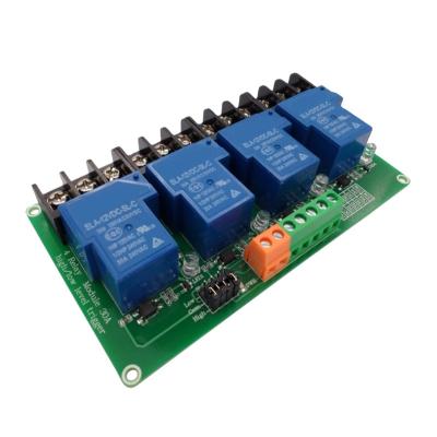 China Industrial System Controls Four 4 Channel 30A Relay Module With Optocoupler Isolation 5v 12v 24v Support High And Low Triger Trigger For Smart Home for sale