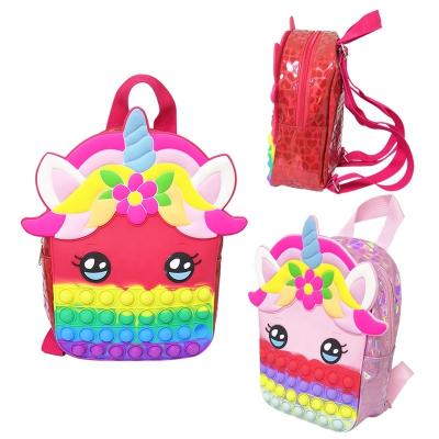 China Hot Selling Unicorn Toy Backpacks Waterproof Tricolor Kids Silicone Bag Silicone Amazon Backpack For Kid for sale