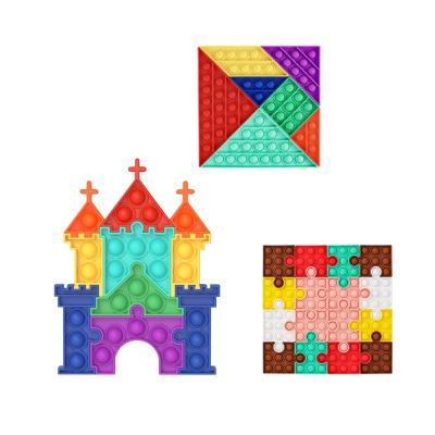 China Portable Children Educational Square Castle Puzzle Silicone Squeeze Toys Push Pop Bubbles Stir Kids Educational Toys for sale