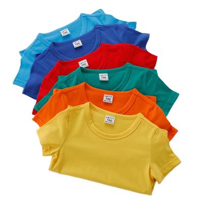 China Kids Boys Girls Short Sleeve Cotton Anti-pilling T-shirt Clothes Summer Leisure Solid Color for sale