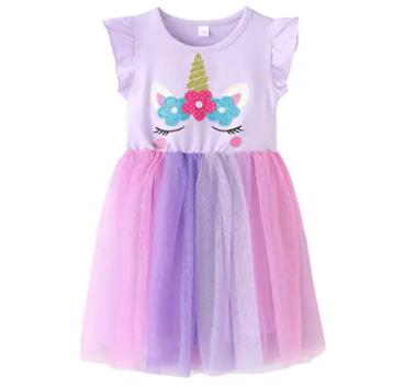 China Unicorn Girls Dresses Rainbow Tutu Tulle Washable Casual Dress for sale