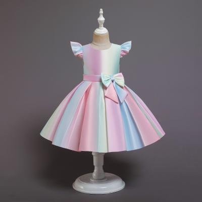 China Latest Breathable Office Style OEM ODM Summer Satin Rainbow Party Wear Girl Dress For Kid Girl for sale