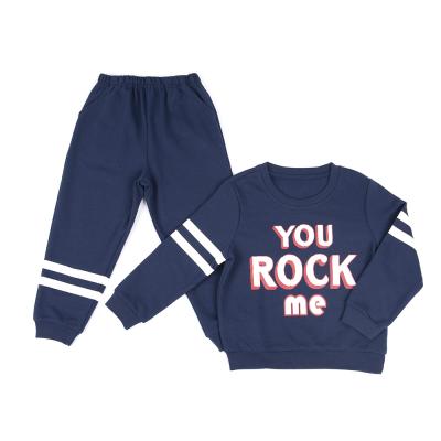 China Casual Dark Blue Sweater Boy Two Piece Set You Rock Me Printing Boys Spring Set 2021 Boys Clothing Sets Baby Clothes for sale