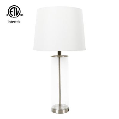 China Modern Bedroom Table Lights 2-Pack Table Lamp with USB Port Brushed Nickel Table Lamp with Fabric Shade for sale