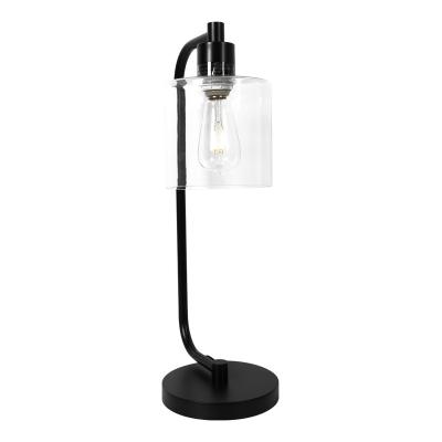 China Modern Table Lamp with Clear Glass Modern Glass Table Light for Bedroom Matte Black Finish Living Room Table Lamp for sale