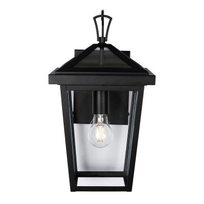 China Convenient Small Size Outdoor Lighting Black Finish And Clear Glass Shape Medium Outdoor Wall Lamp for sale